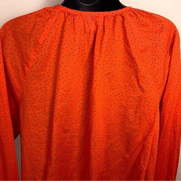 Petite Large Ann Taylor Loft Red Orange Blue Dot Print Blouse Peasant Top - Picture 6 of 12